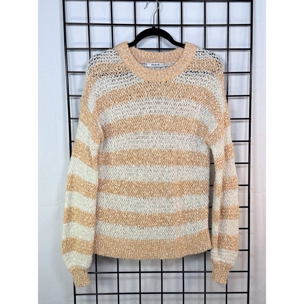 Madewell Marled Fog Baez Pullover Sweater Womens XXS Orange Cream Stripe Coastal
